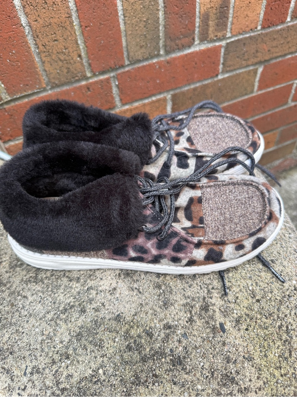 Hey Dude Britt Patchwork Leopard Faux Fur Shoes Women’s Size 8